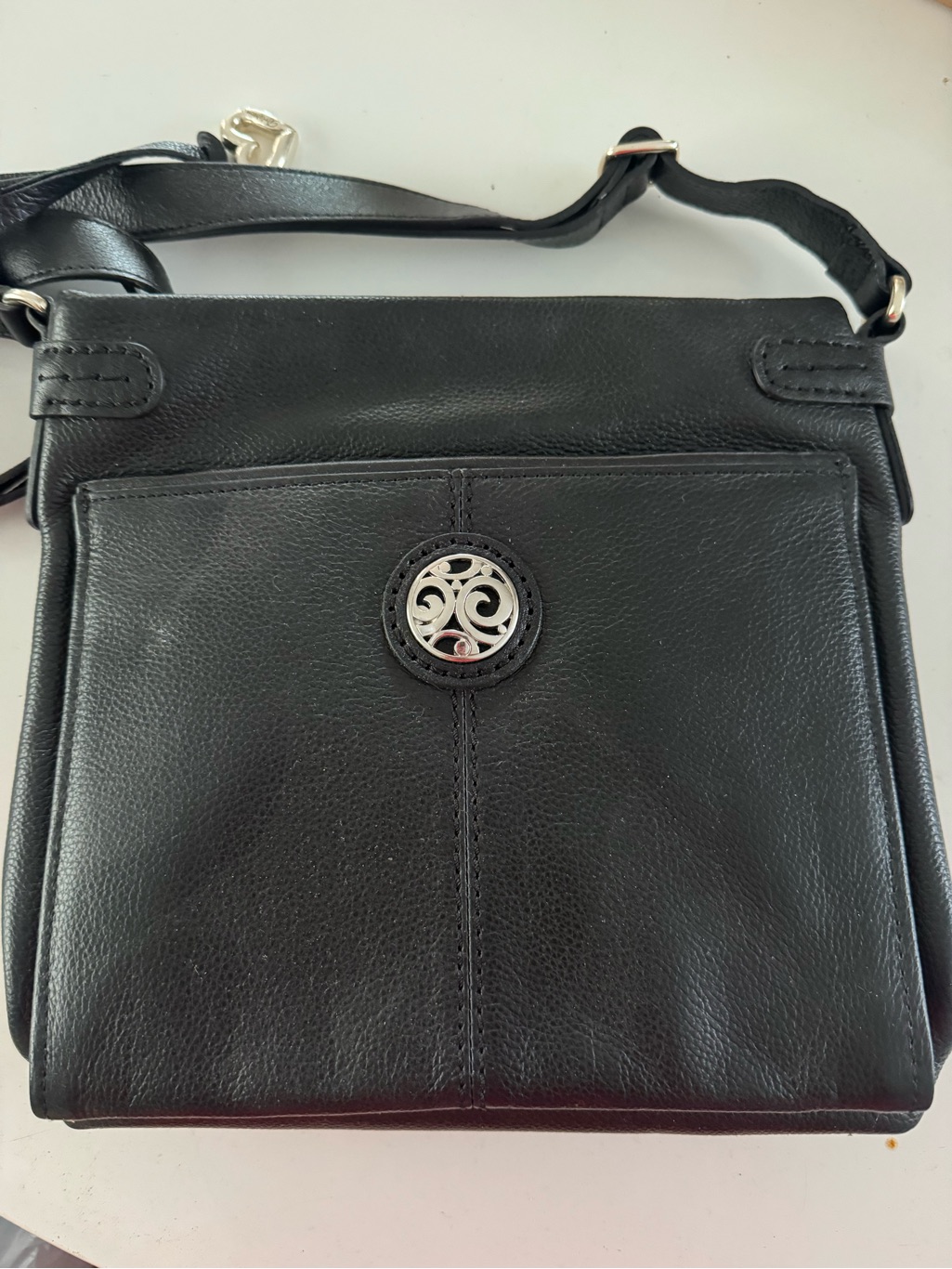 Brighton Black Leather Crossbody With Silver Medallion